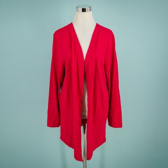 Chico's 3 Size XL Pink Cotton Slub Open Front Long Sleeve Tunic Cardigan Sweater - Picture 1 of 6